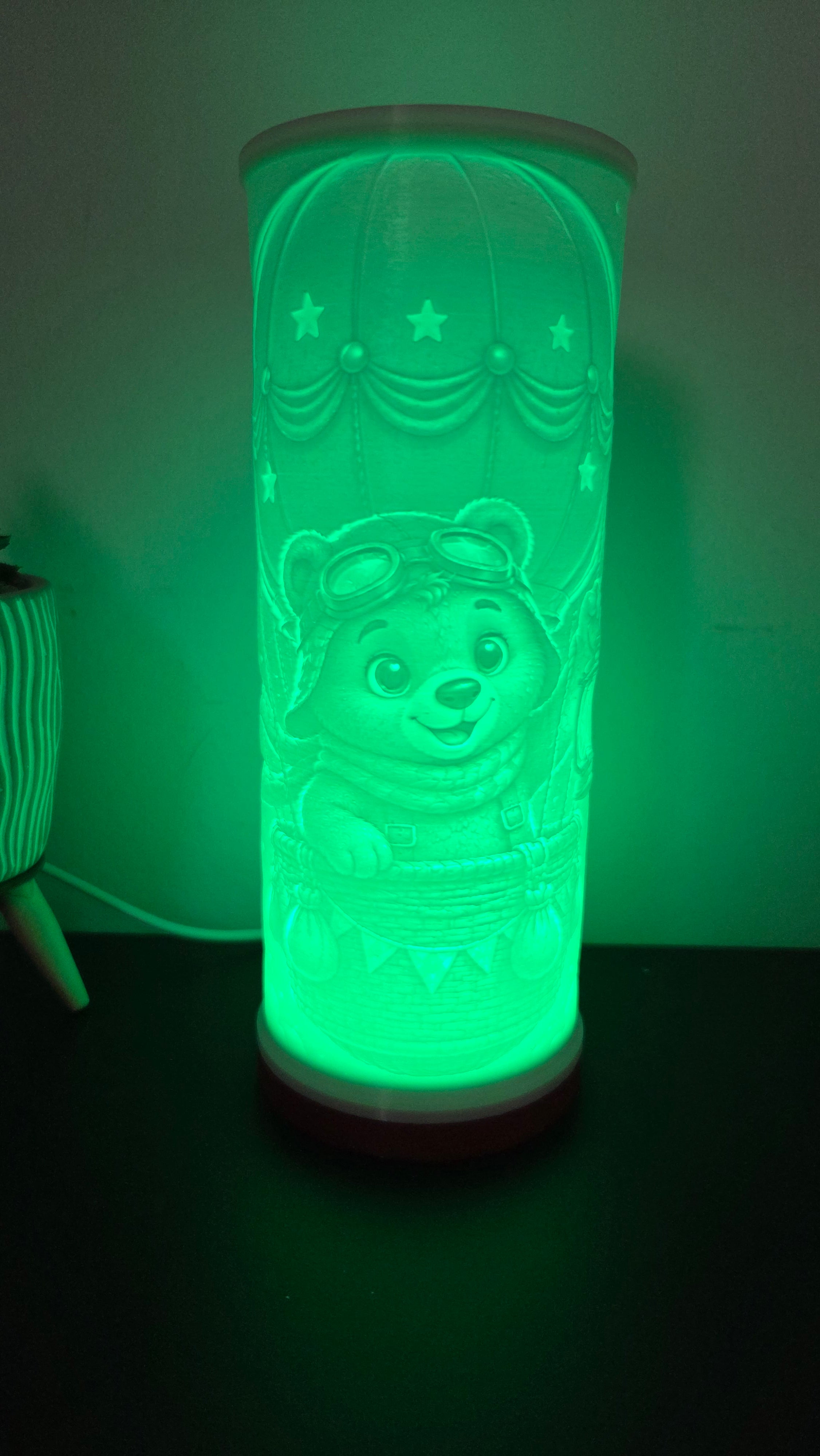 Lampe Lithophane - Ourson Aventurier en Montgolfière