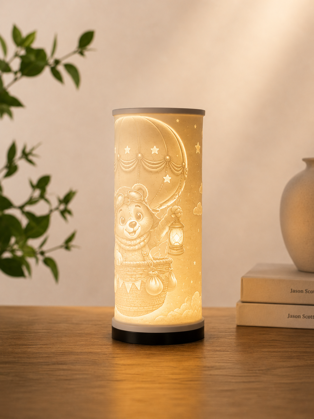 Lampe Lithophane - Ourson Aventurier en Montgolfière