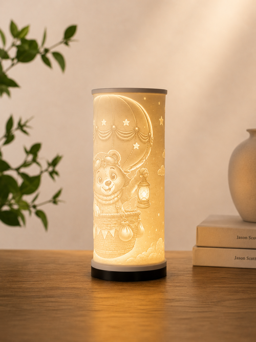 Lampe Lithophane - Ourson Aventurier en Montgolfière