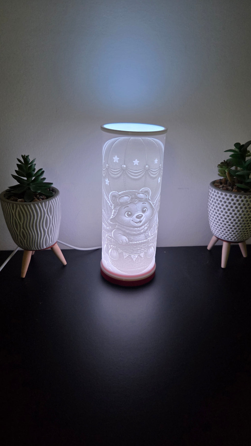 Lampe Lithophane - Ourson Aventurier en Montgolfière